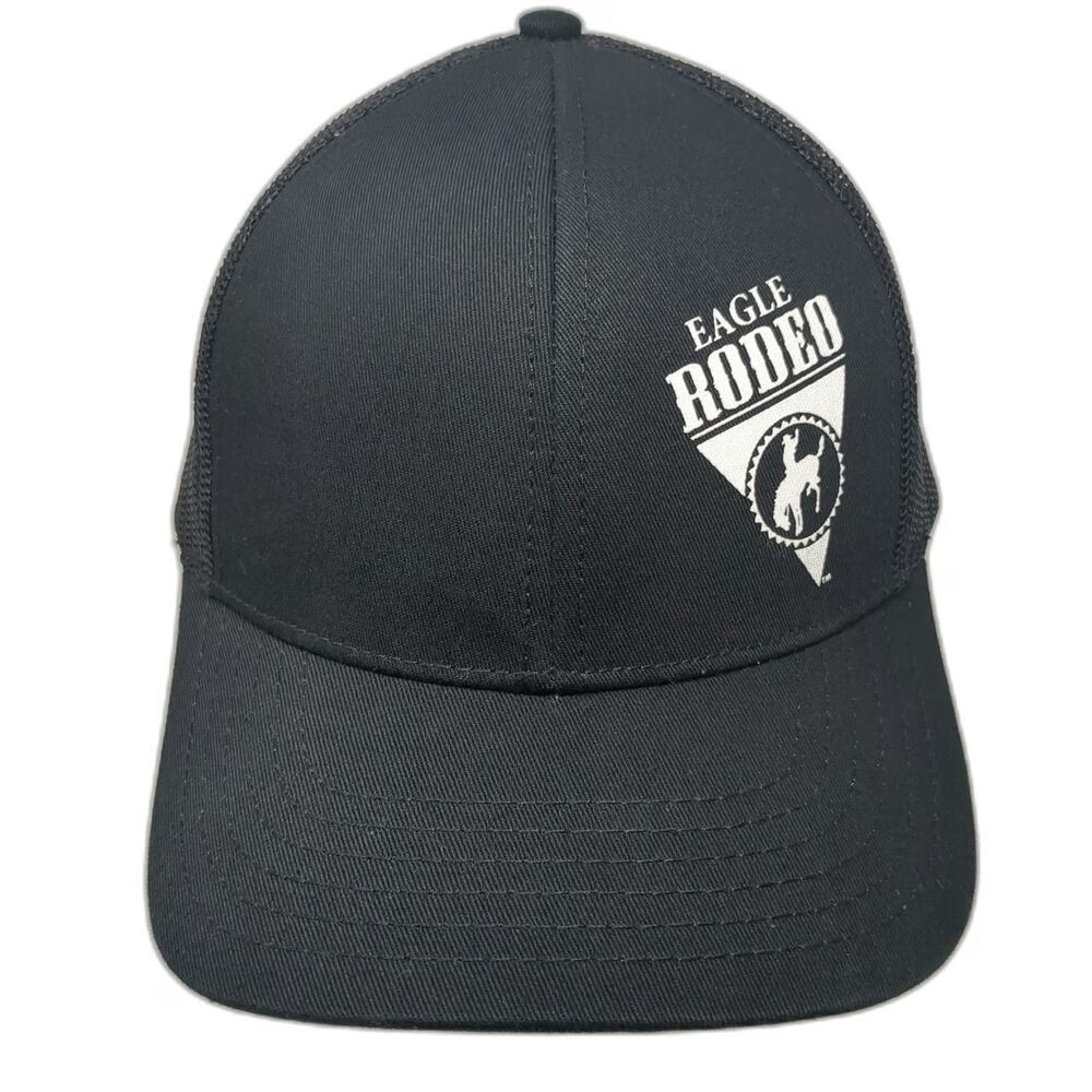 Trucker Hat Black One Size Eagle Rodeo Bucking Bronco Logo Mesh Back Snapback